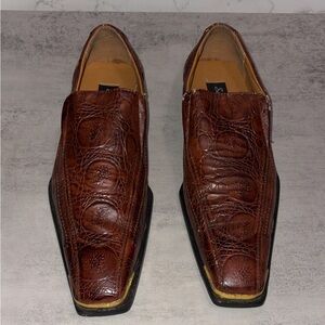 MENS Salvanni Brown Croc-Embossed Slip-On Dress Shoes